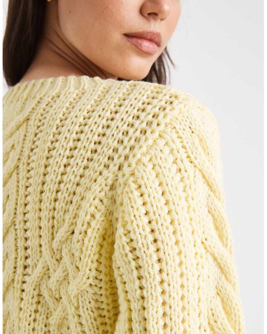 Brave Soul Yellow Crew Neck Cable Knit Jumper