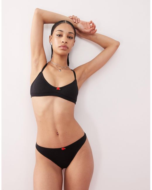 Motel Black Yanas Pointelle Frill Trim Soft Bra