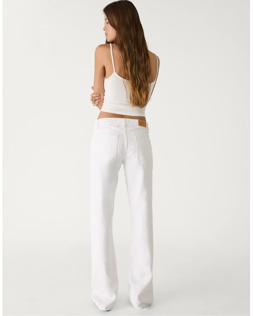 Stradivarius Broek Met Lage Taille En Rechte Pijpen in het White