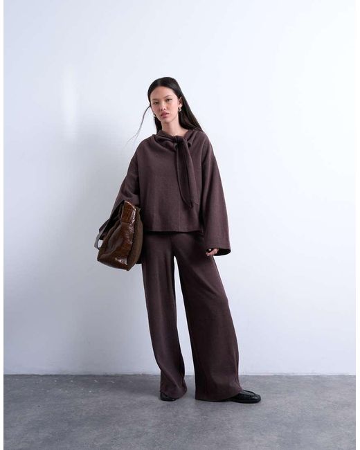 TOPSHOP Brown Neck Tie Long Sleeve Tee Co-ord