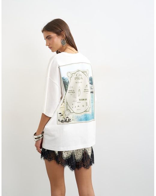 TOPSHOP White 'casa Pal'ma' Graphic Oversized T-shirt