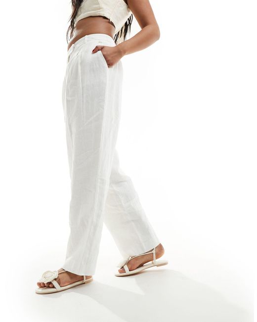 NA-KD White Co-ord Tailored Linen Trousers