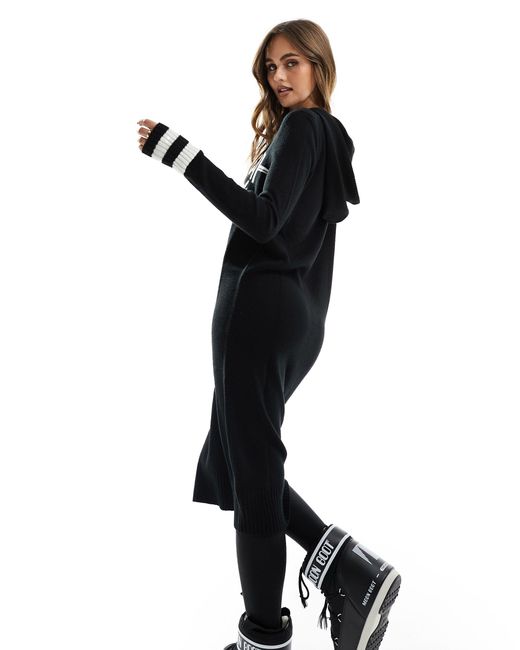 Vestito maglia monocromatico da sci con cappuccio di Threadbare in Black