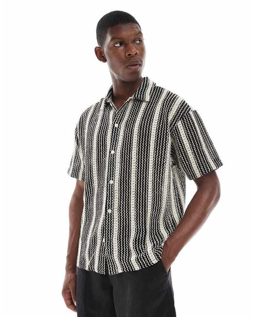 Camisa Negra A Rayas De Croché De Jack & Jones de hombre de color Gray