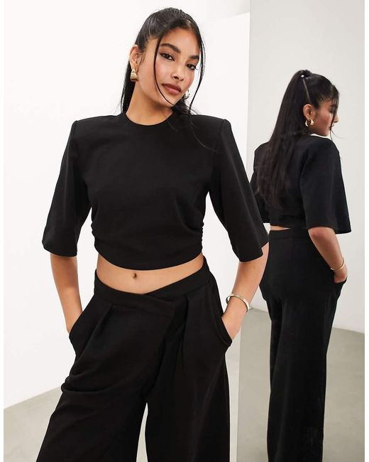 Camiseta Corta Negra De Corte Cuadrado Con Hombreras De Punto Premium De de ASOS de color Negro Lyst