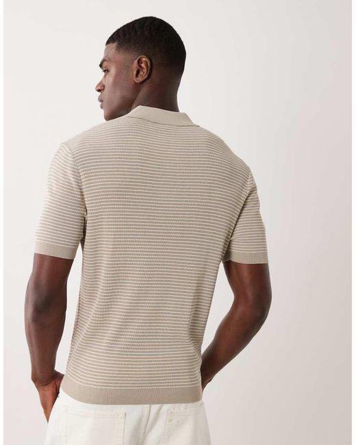 Mango Natural Knit Micro Striped Polo Shirt for men