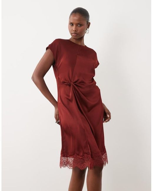 Vero Moda Red Ruched Detail Mini Dress With Lace Trim