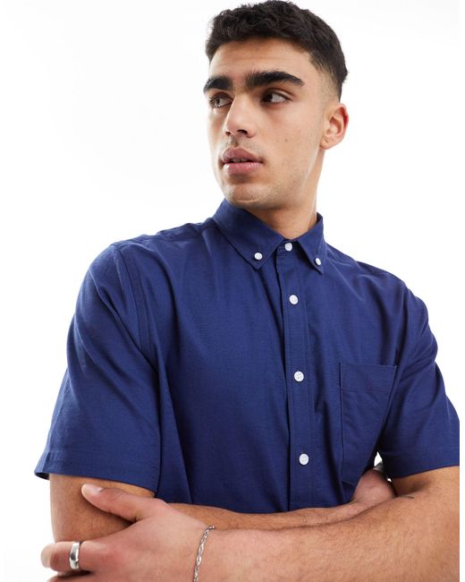 ASOS Blue Relaxed Short Sleeve Oxford Shirt for men