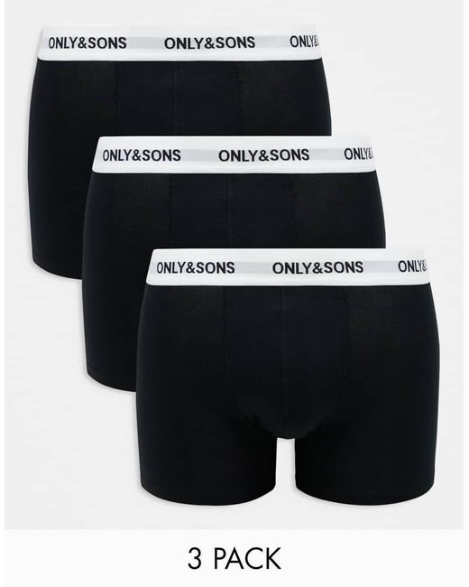 Only & Sons Set Van 3 Boxershorts in het Black voor heren
