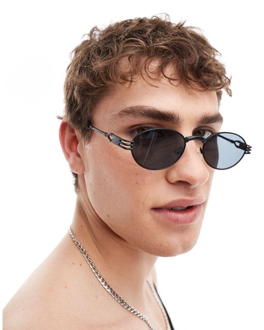 ASOS Black 90's Oval Sunglasses With Arm Detail for men