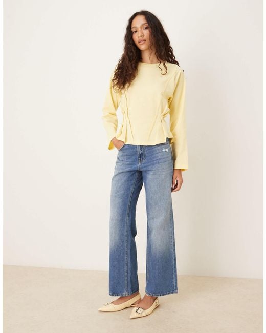 ASOS Yellow Long Sleeve Seam Detail Corset Tee