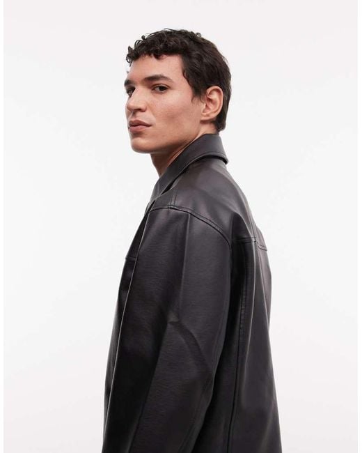 ASOS Black Faux Leather Harrington Jacket for men