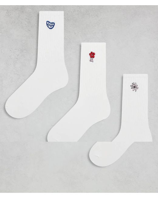 Confezione Da 3 Paia Di Calzini Alla Caviglia Bianchi Con Ricami di Monki in White