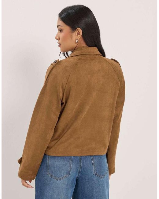PixieGirl Blue Petite Faux Suede Cropped Trench Coat