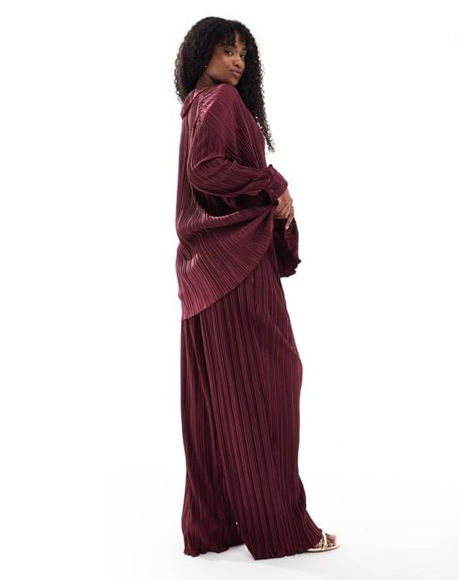 4th & Reckless Red Plisse Elastic Waist Wide Leg Pants