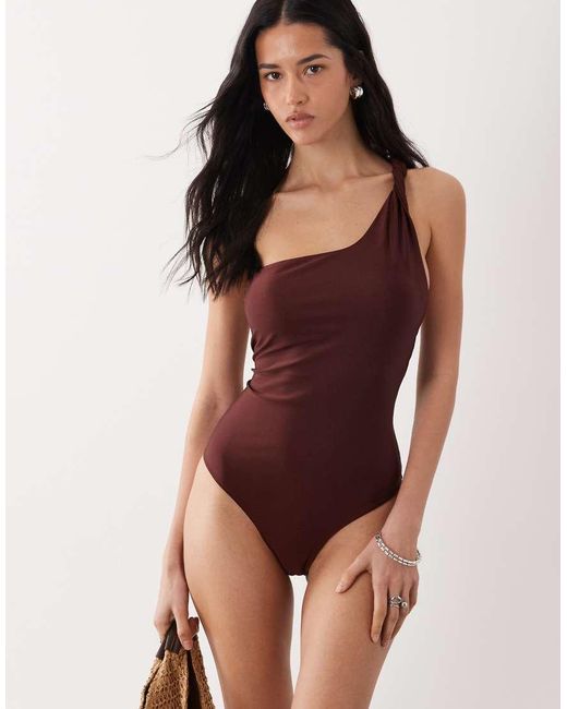 Mango Red Twist Detail One Shoulder Swimsuite