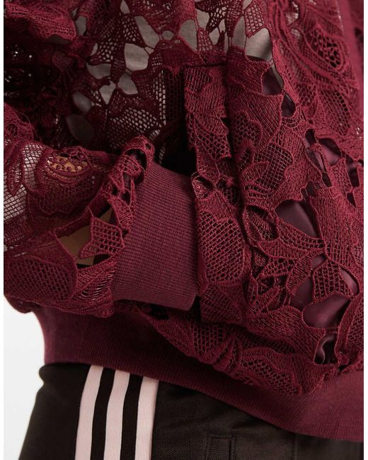 Miss Selfridge Red Lace Bomber Jacket