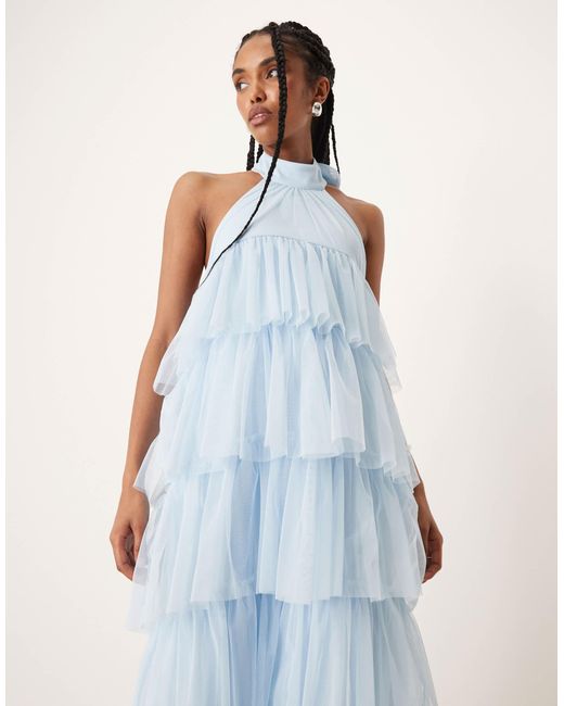 Robe longue à volants en tulle avec dos ouvert - pastel LACE & BEADS en coloris White