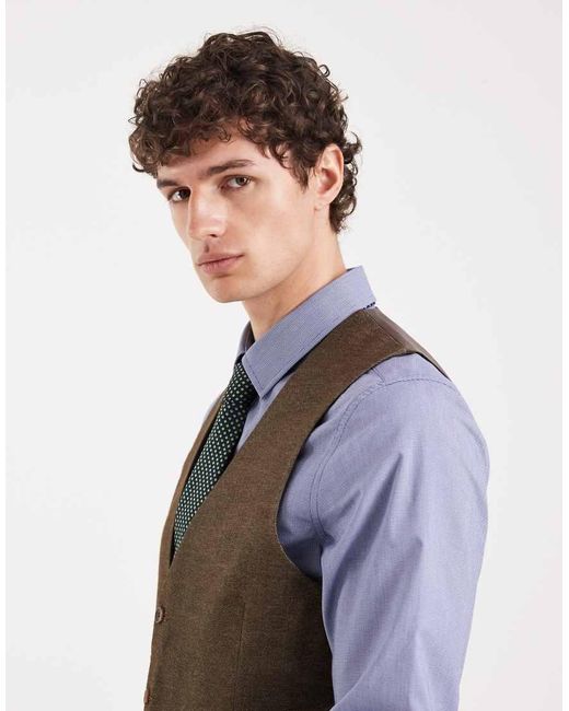 ASOS Brown Wool Look Skinny Suit Waistcoat for men