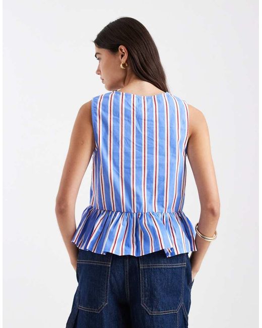 New Look Blue Stripe Peplum Shell Top