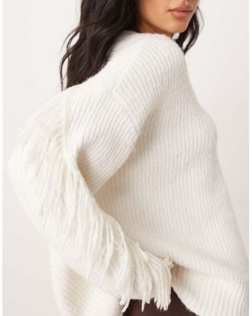 Abercrombie & Fitch White Knitted V-neck Oversized Jumper