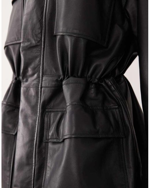 Mango Black Capsule 100% Leather Cinched Waist Jacket