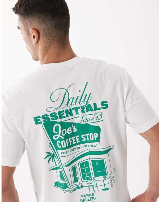 Only & Sons Green Relaxed Fit T-shirt With Coffee Shop Back Print for men