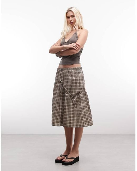 Daisy Street Natural Midi Skirt With Ruffle Detailing