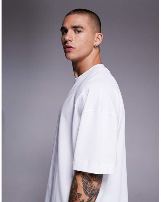 Camiseta Blanca Extragrande De Algodón Grueso Con Acabado De Secado Rápido Icon De -Blanco 4505 de hombre de color White