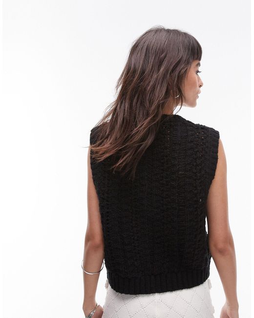 TOPSHOP Black Knitted Stitch Detail Tank