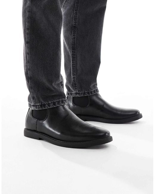 SEQWL Black Round Toe Chelsea Boots for men