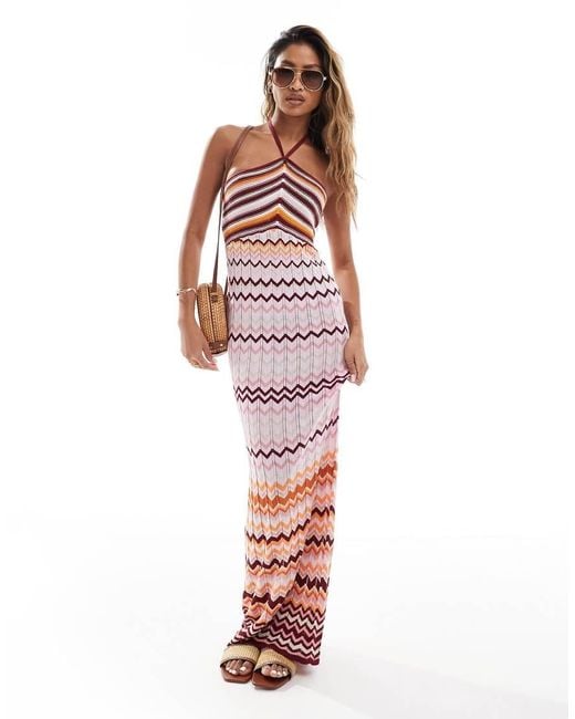 River Island Red Halter Neck Knitted Midi Dress