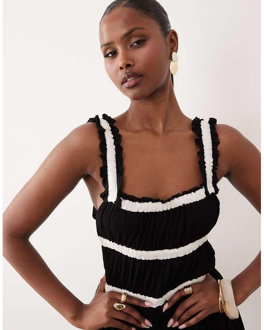 ASOS Black Shirred Contrast Binding Midi Dress