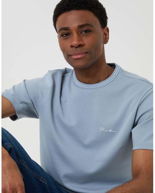 Threadbare Blue Cotton Crew Neck Script T-Shirt for men