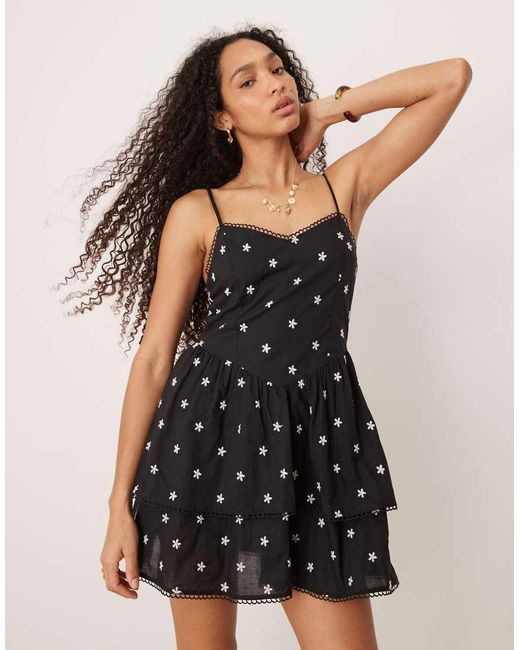 Gina Tricot Black Strappy Tiered Ruffle Summer Mini Dress