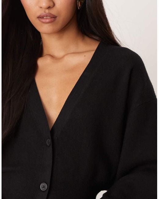 Gina Tricot Black Long Bell Sleeve V Neck Mini Knitted Button Dress