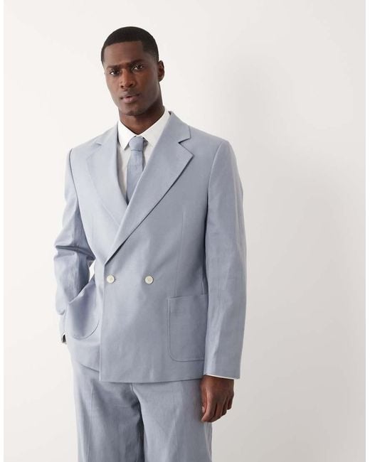 ASOS Blue Slouchy Double Breasted Suit Jacket for men