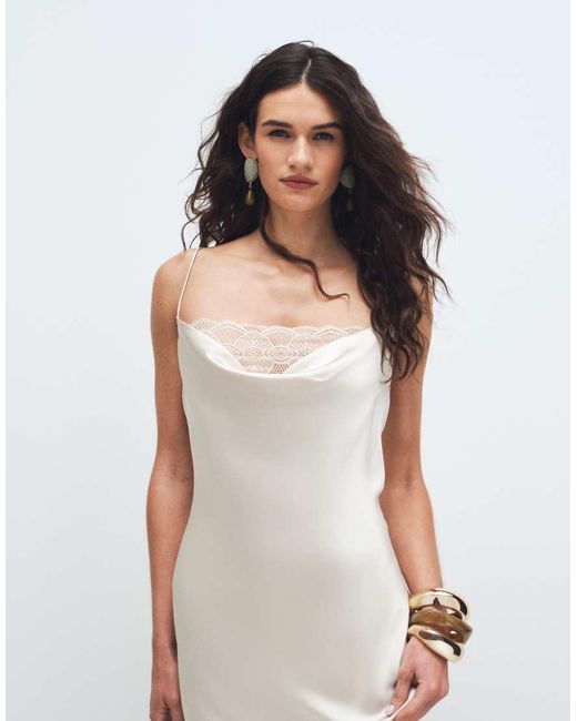 Vila Brown Lace Insert Cowl Neck Satin Cami Maxi Dress