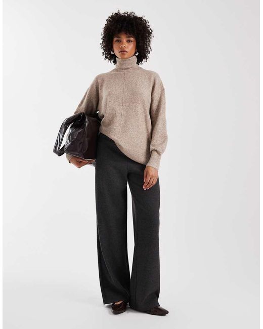 Vero Moda Natural Knitted Roll Neck Jumper With Volume Sleeve