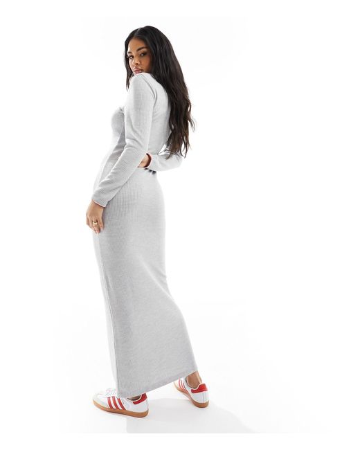 ASOS White Cosy Knitted Maxi Dress With Red Trim