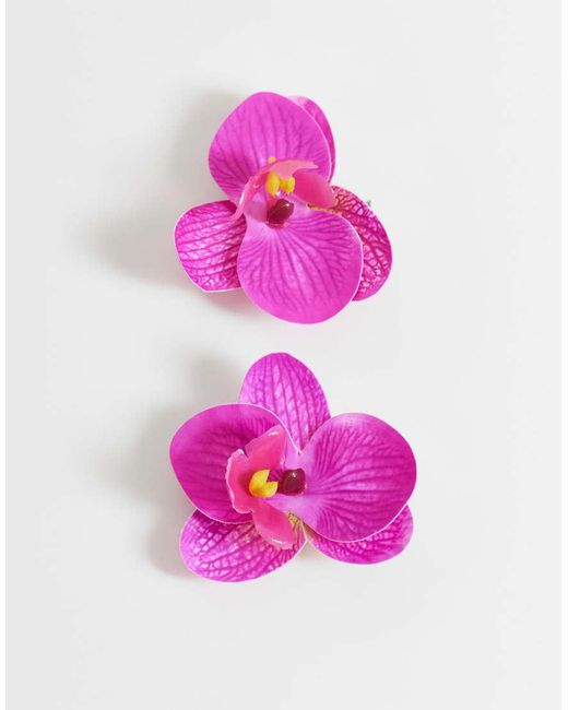 ASOS Pink Pack Of 2 Hair Clips With Tropical Orchid Design