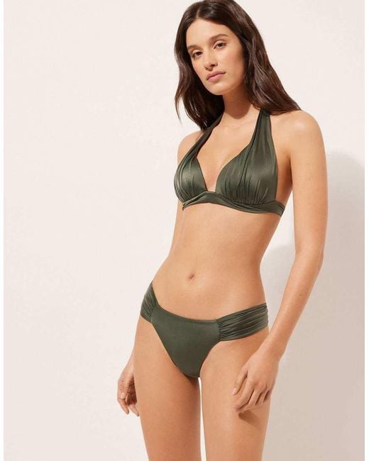 Calzedonia Brown Calzendonia Padded Triangle Bikini Top Shiny Satin
