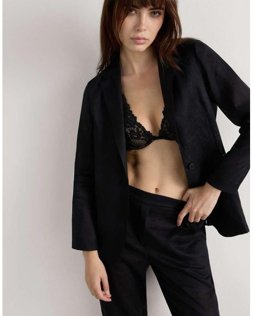 Intimissimi Black The Pure Linen Plain-Weave Linen Jacket