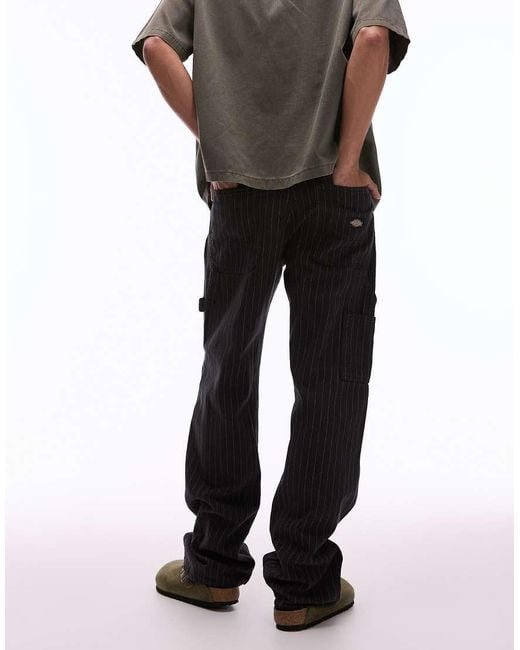 Dickies Black Pinstripe Carpenter Trousers for men