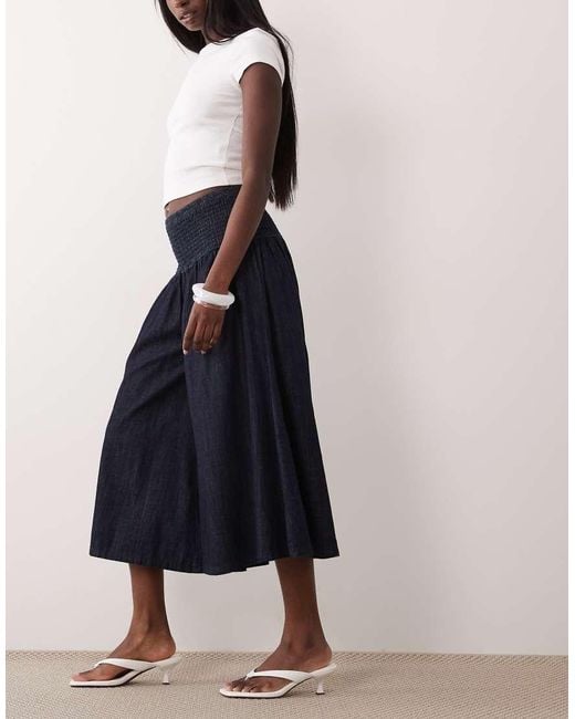 ASOS Blue Denim Culotte Jeans With Shirred Waistband