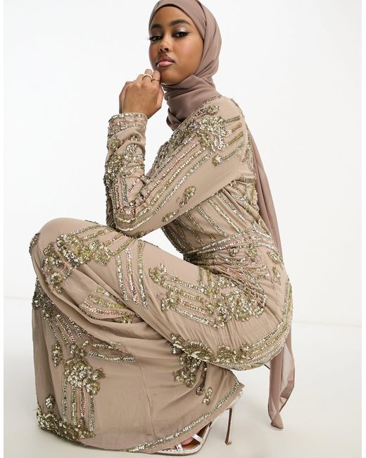 Asos design maxi dress in deals delicate linear sequin with long sleeves