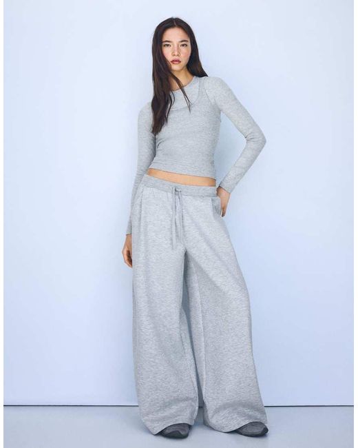 Bershka Blue Modal Barrel Trousers