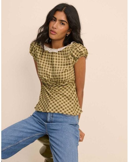 Nobody's Child Blue Gingham Puff Sleeve Dione Top