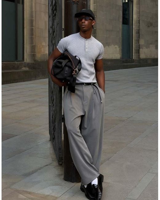 Bershka Black Tall Pleated baggy Trousers for men