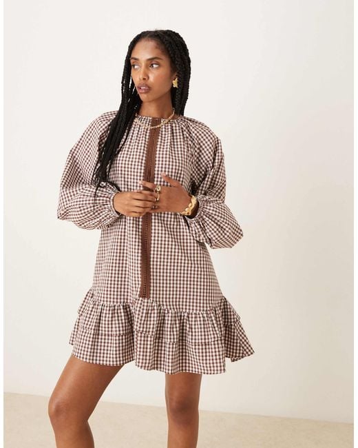 ASOS Natural Drop Waist Frill Detail With Lace Trim Mini Dress